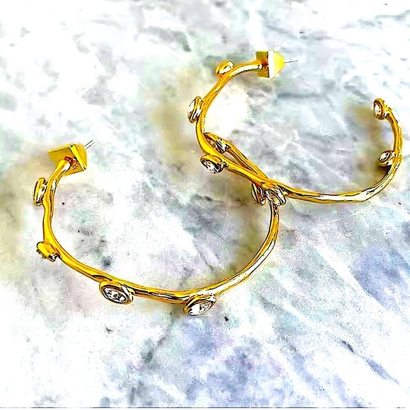 ALEXIS BITTAR Navette Crystal Post Hoop Earrings in Gold - Picture 5 of 9